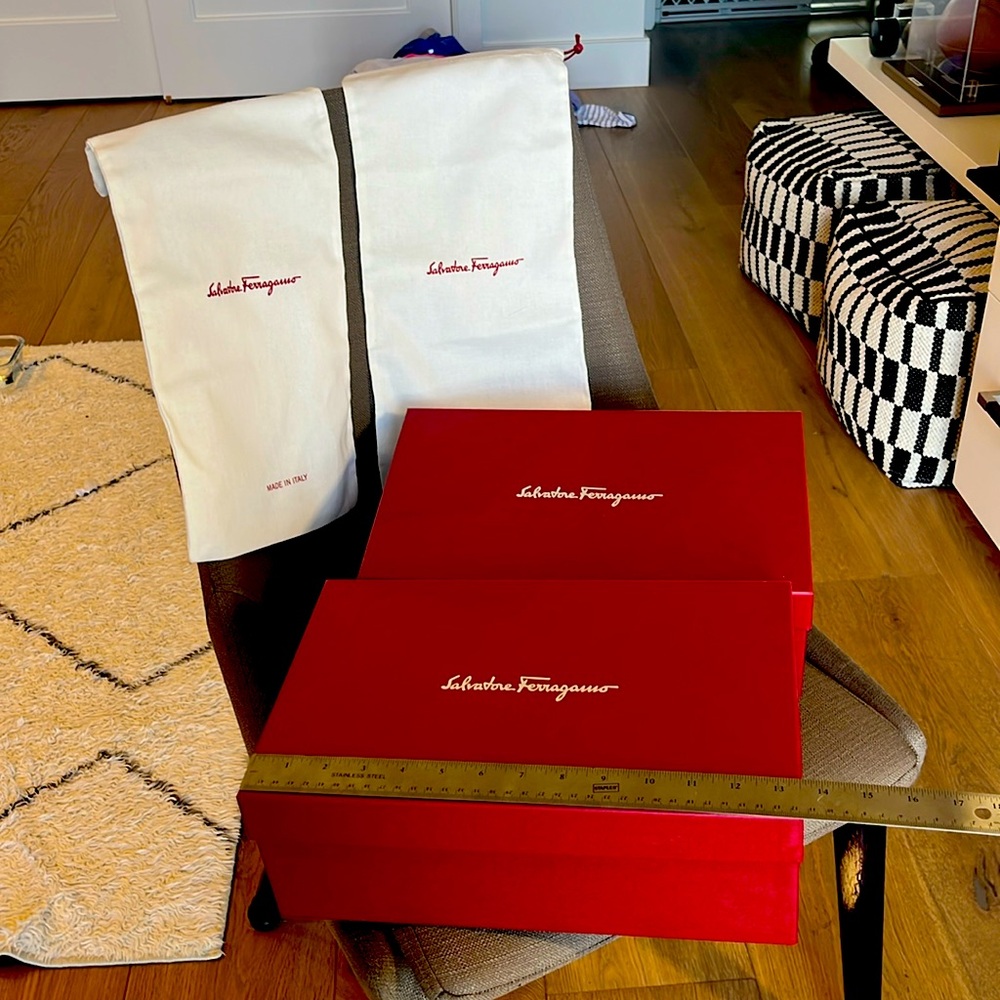 2 empty Salvatore Ferragamo boxes and 2 dust covers